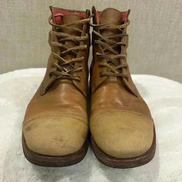 Ted Baker Men's Brown Leather Lace Up Canvas Cap Toe Lug Sole Boots Size 11 - Picture 1 of 8